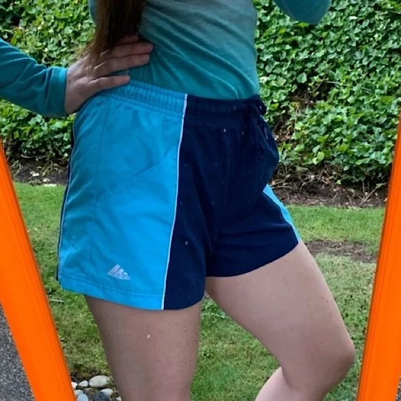 RARE Vintage ADIDAS high waisted running Shorts bright Blue White & Navy striped - Picture 5 of 12